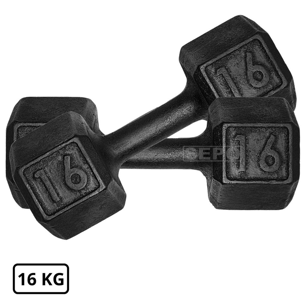 Par Halteres Sextavado 16 kg Peso Academia Dumbell Halter Preto