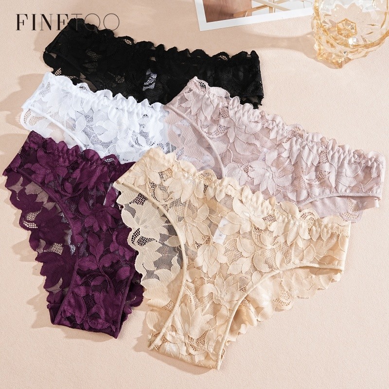 FINETOO Calcinha De Renda Flor Para Mulheres Oco Antibacteriano Sexy Sem Costura Cintura Alta em Oferta na Shopee