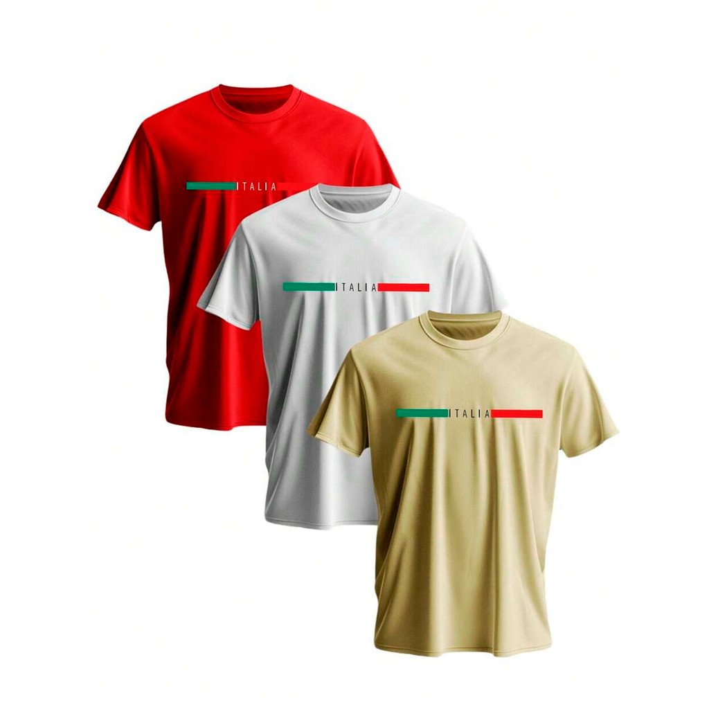 Kit 3 camisetas Itália Masculina 100% Algodão Malha Penteada Envio Já Conjunto de Camisas Estilosas