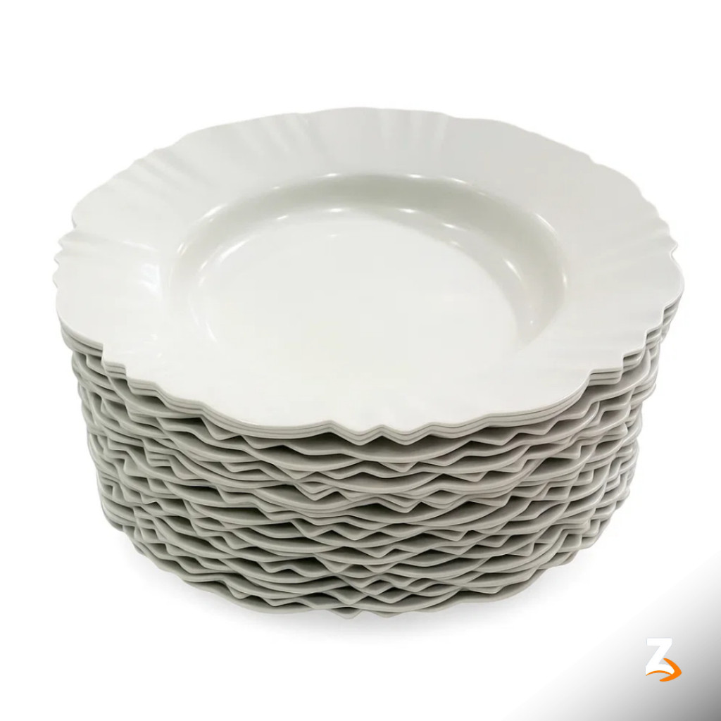 Kit Prato Fundo com Borda Branco Refeição Churrasco Festa Pratos Plastico