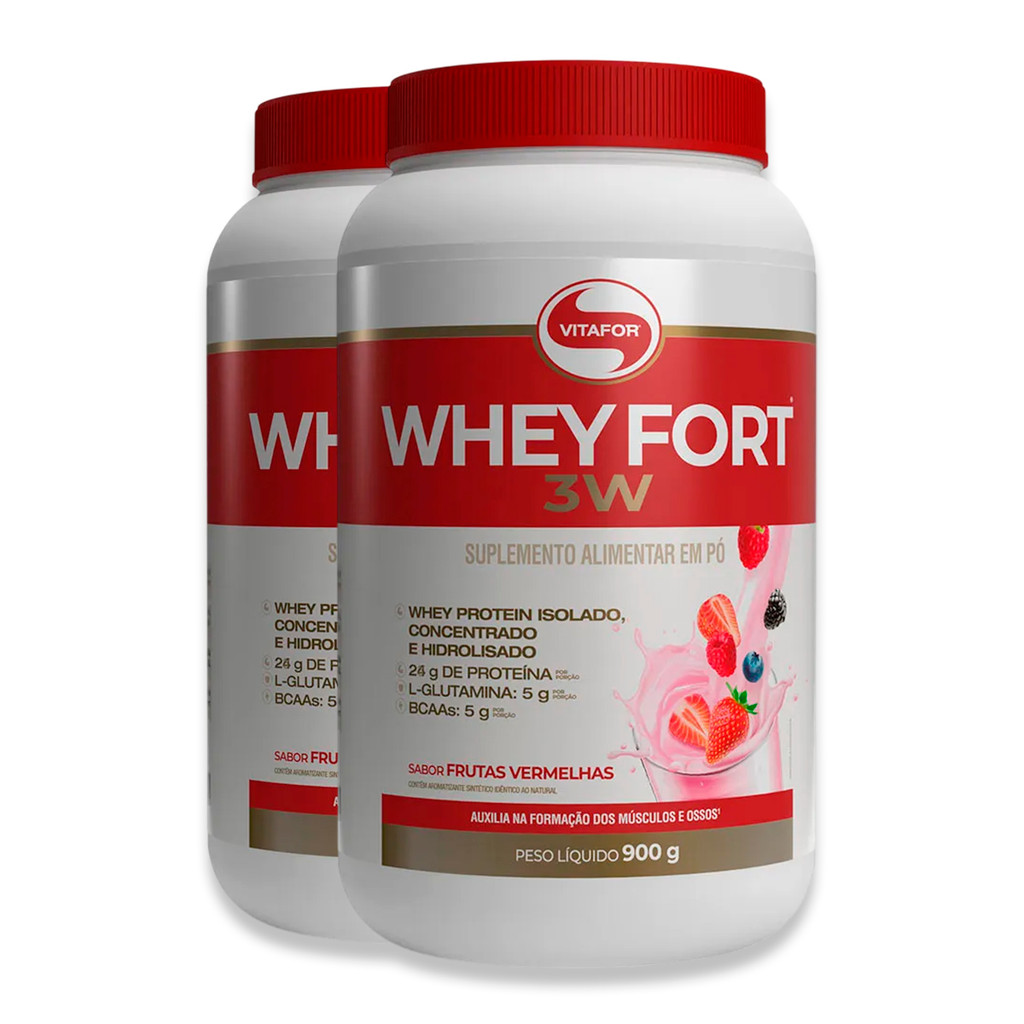 Kit 2 Whey Fort 3W Vitafor Frutas Vermelhas 900g