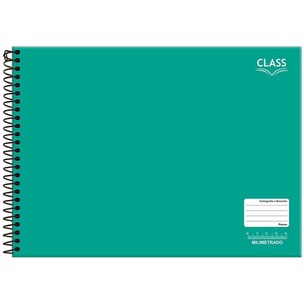 Caderno Cartografia e Desenho Milimetrado Grande 20x27,5cm Espiral 80 Folhas Class Verde Foroni