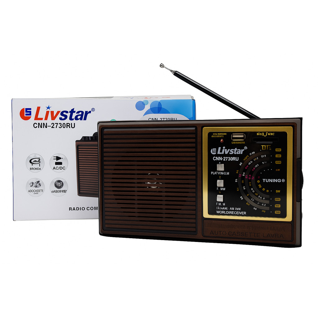 Rádio Portátil Modelo Antigo retro Livstar Entrada USB SD e Frequências AM FM SW Alta Qualidade
