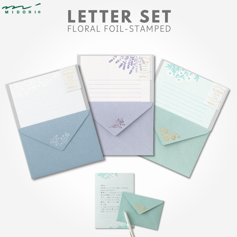 Midori Foil-Stamped Letter Set with Envelopes - Lavender, Baby's Breath, and Daisy Patterns