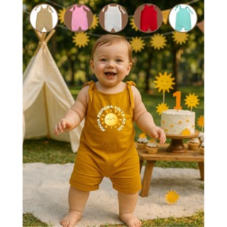 Macacão Jardineira Algodão Bebê Verão Aniversário 1 Ano Primeira Volta ao Sol Várias Cores em Oferta na Shopee
