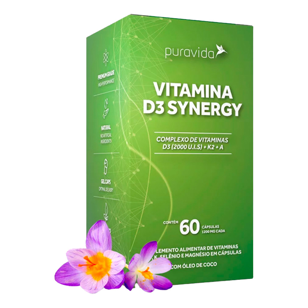 Vitamina D3 Synergy 60 cápsulas - Pura Vida em Oferta na Shopee