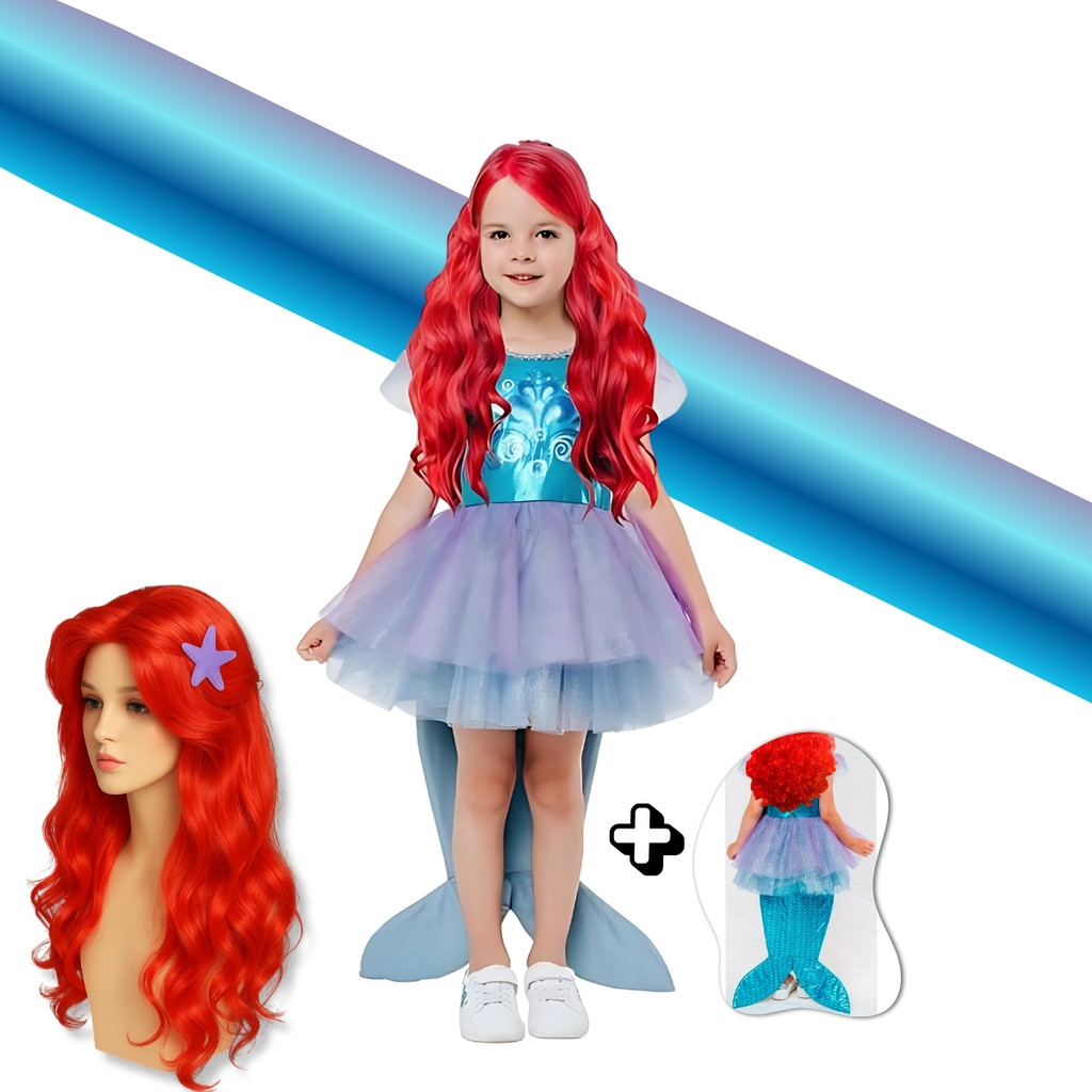Fantasia Sereia Vestido Luxo Carnaval Infantil Princesa Ariel Tutu Com Calda