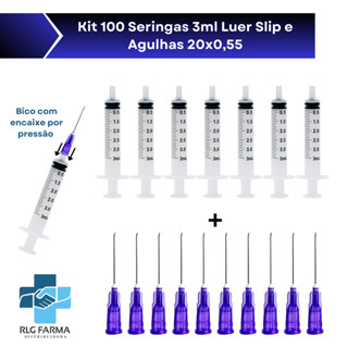 Seringas 3ml Bico Luer Slip Encaixe + Agulhas 20x0,55 Roxa Kit com 100 cada em Oferta na Shopee