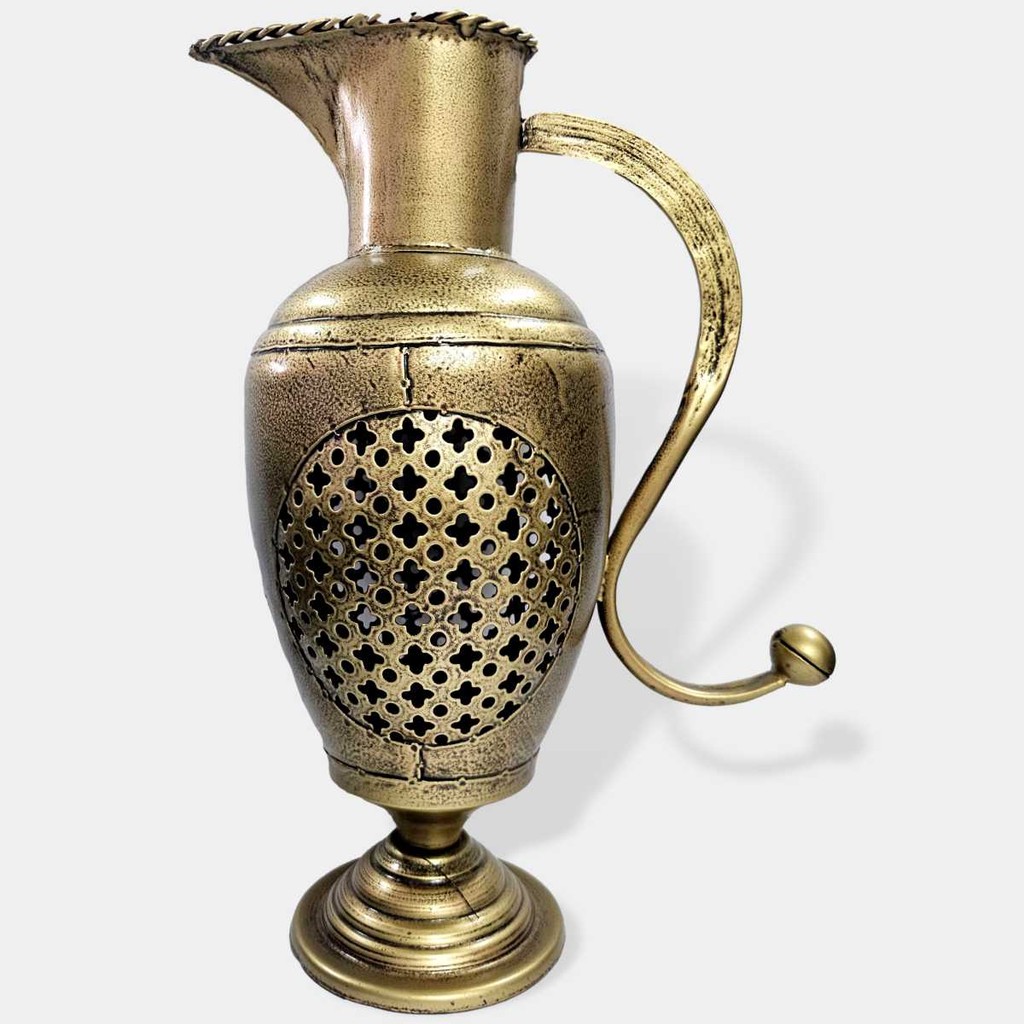 Jarro Lamparina Indiano de Ferro Dourado 36 cm de Altura