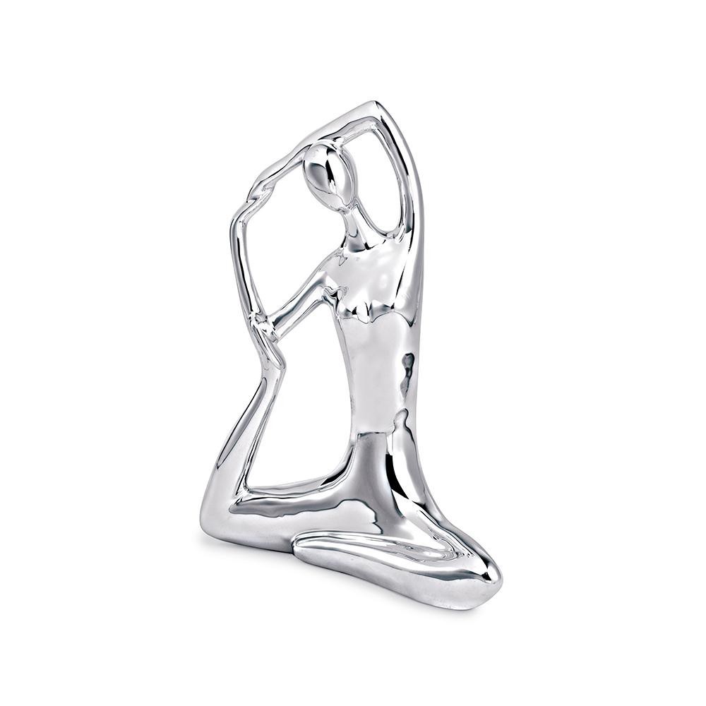Escultura Decorativa de Yoga em Porcelana 19,5x16x6 Prata G39 - Gran Belo