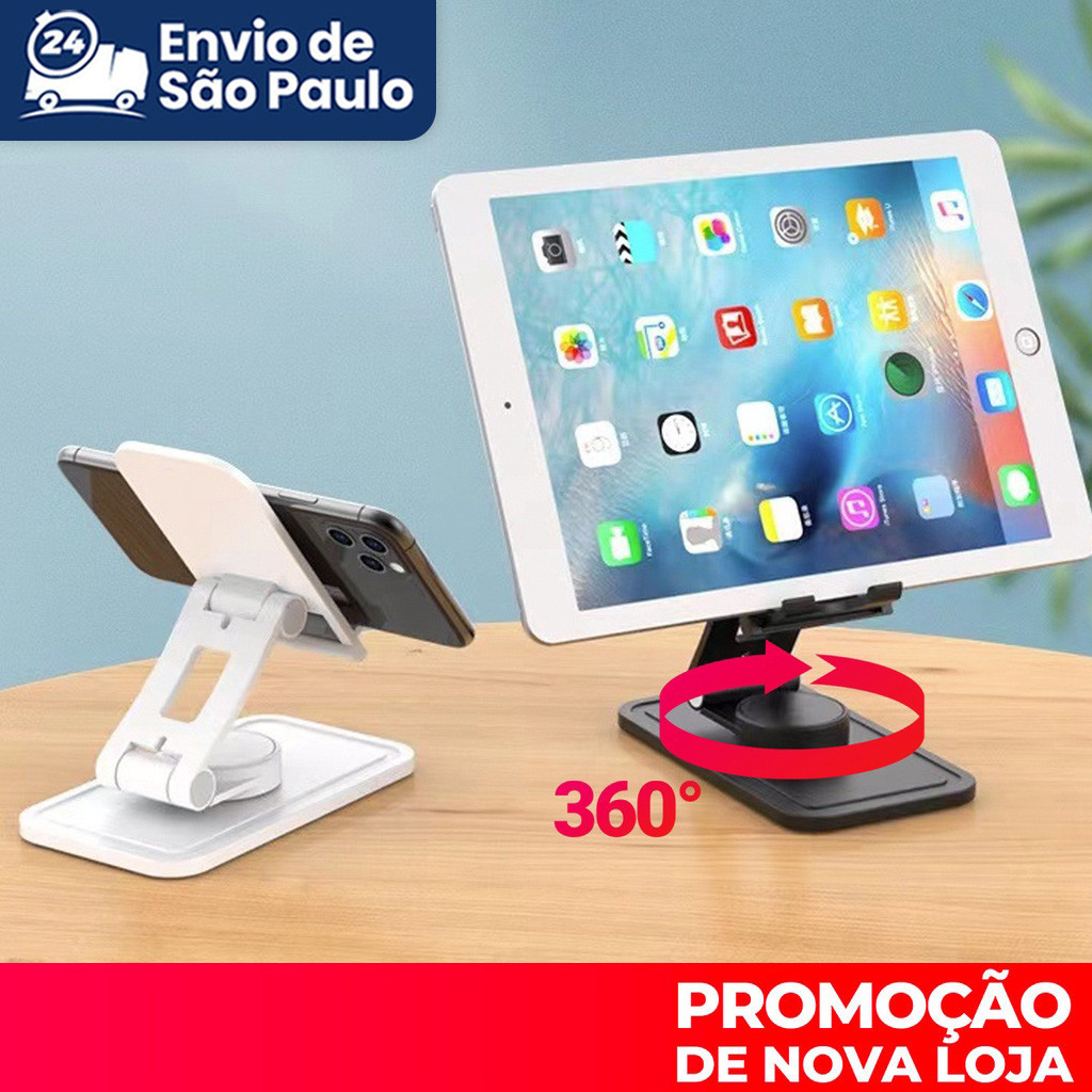Suporte Dobrável Ajustável para Celular e Tablet - Apoio Portátil Articulado Ajustável para Mesa iPad/iPhone