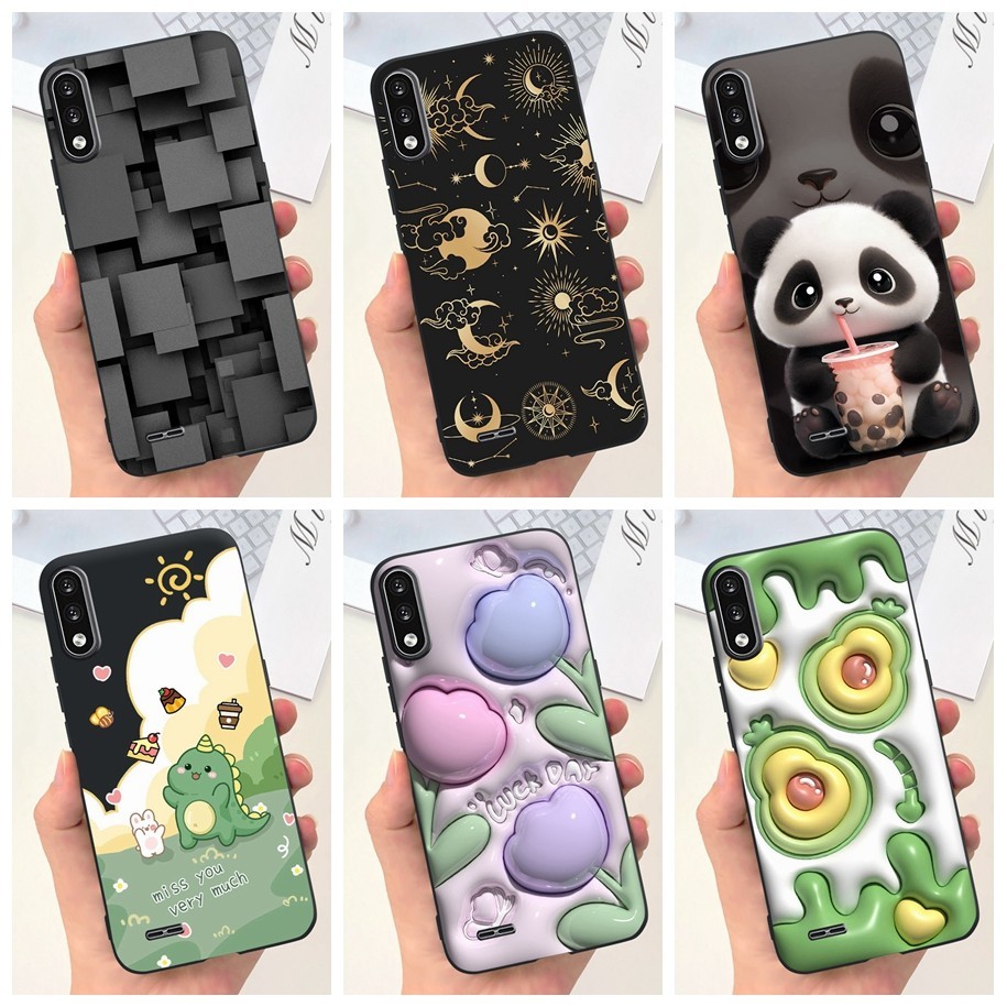 Para LG K22 K2 Plus Caixa Lovely Panda Dinossauro Abacate Preto Macio Capa De Silicone À Prova De Choque LM-K200 LMK200E