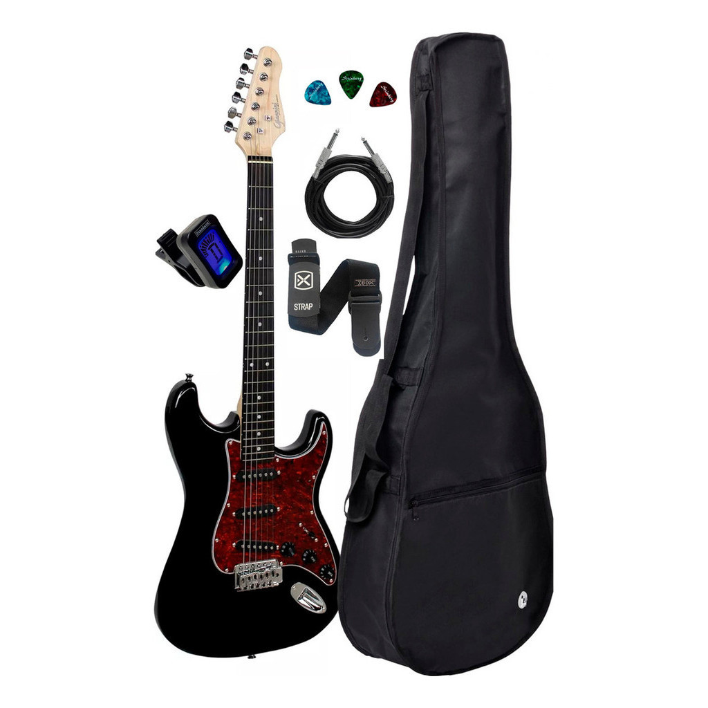 Guitarra Strato Giannini G100 Bk/tt Preto Kit Capa Cabo Full em Oferta na Shopee