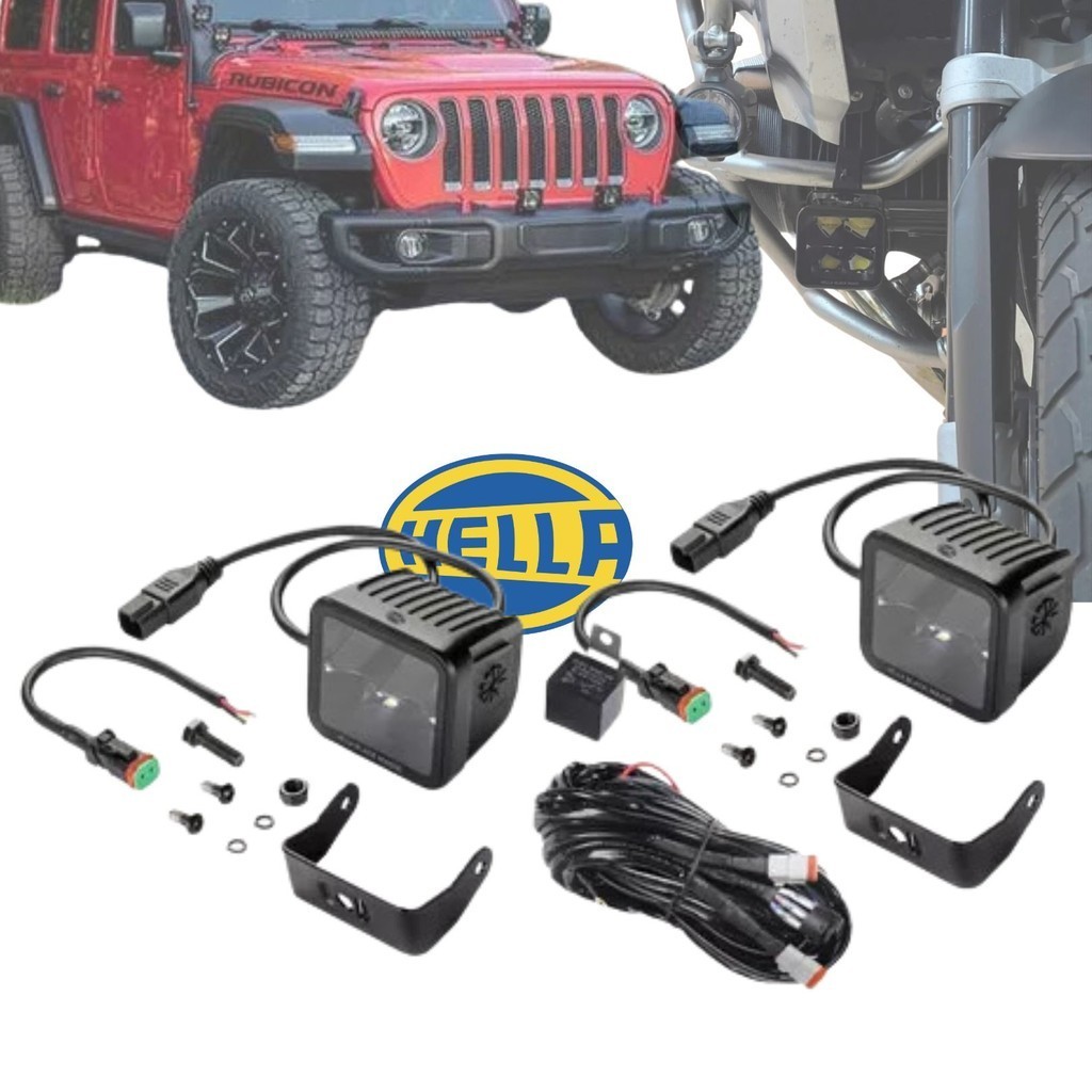 Par Kit Farol LED Hella Cubo Black Magix 3,2" 8,1cm Spot 12V 24V