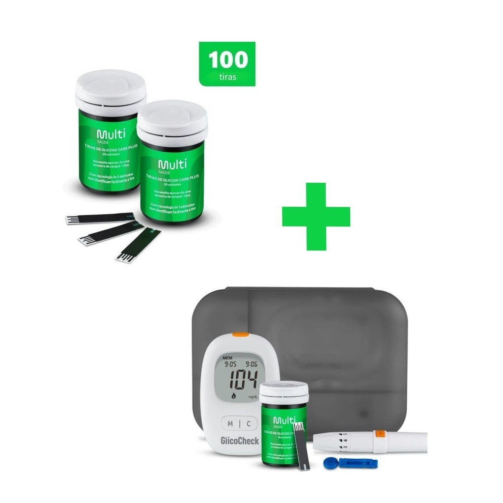Kit Medidor Glicose Completo + 110 Tiras - Multilaser