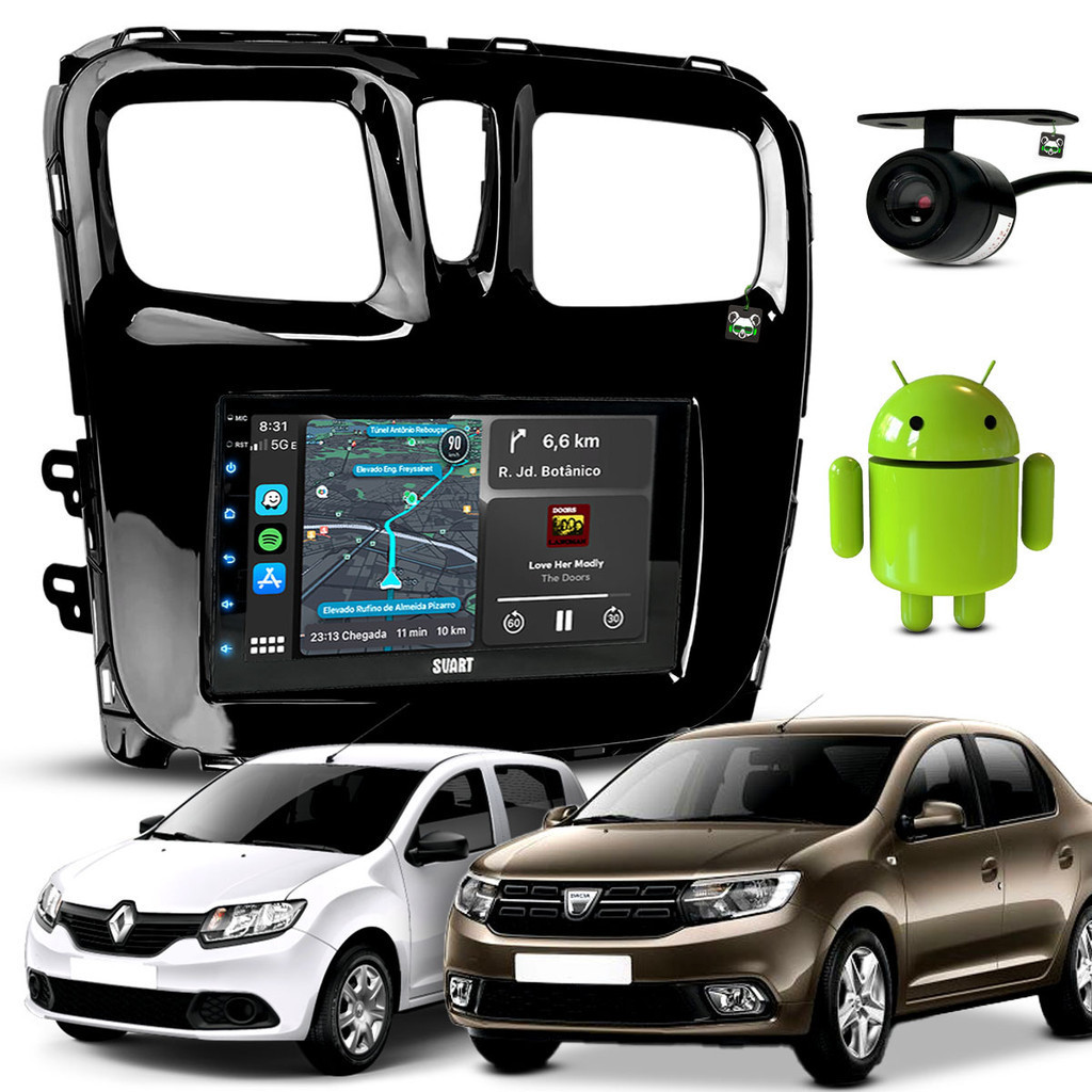 Kit Multimidia Android 7 Pol Renault Sandero 2016 2017 2018 Cor Black Piano