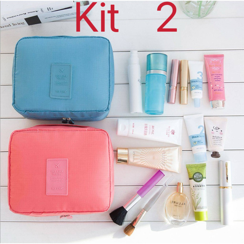 Kit 2 Bolsa cosmética essencial à prova d'água portátil multifuncional bolsa de armazenamento para viagem