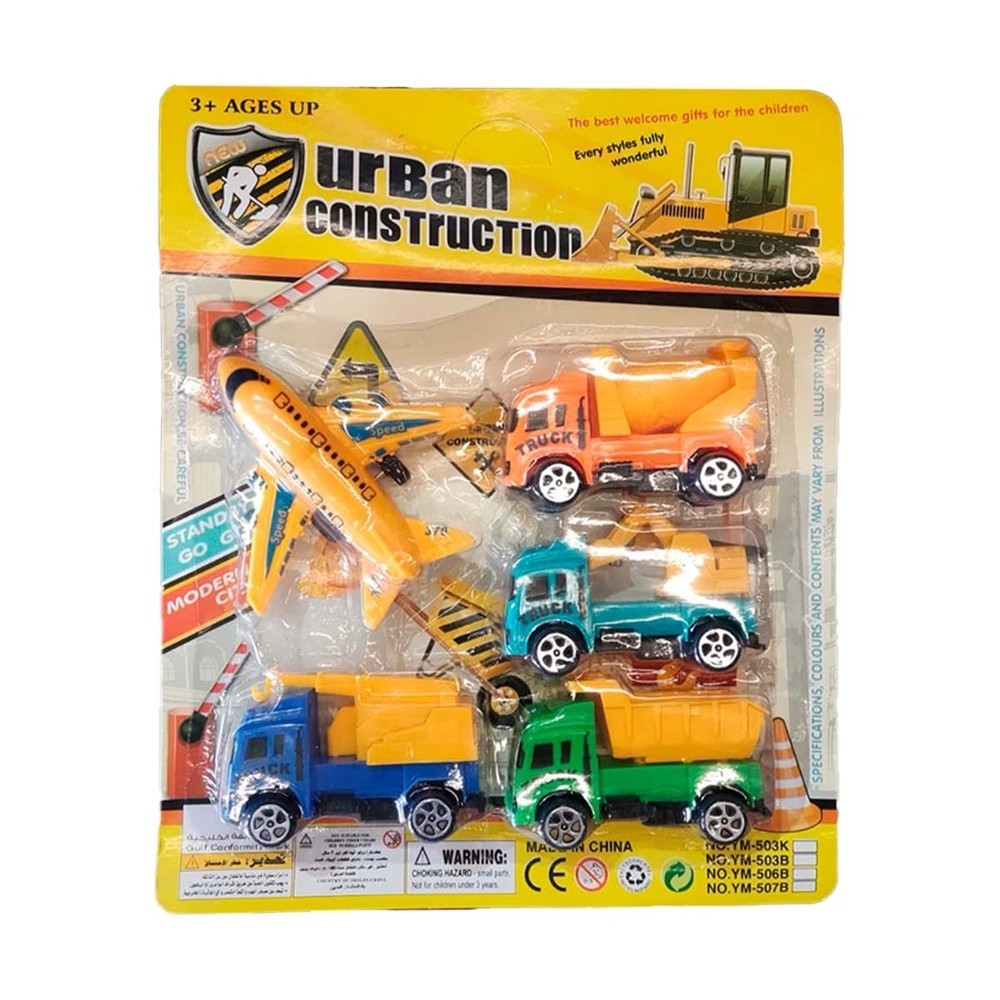 Conjunto C/4 Caminhões e 1 Avião de Plástico Md3164 First Brasil