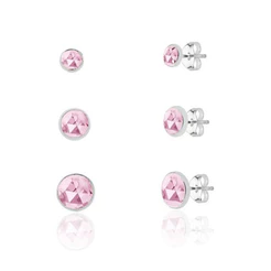 Trio de brincos prata 925 - Cravação inglesa rosa