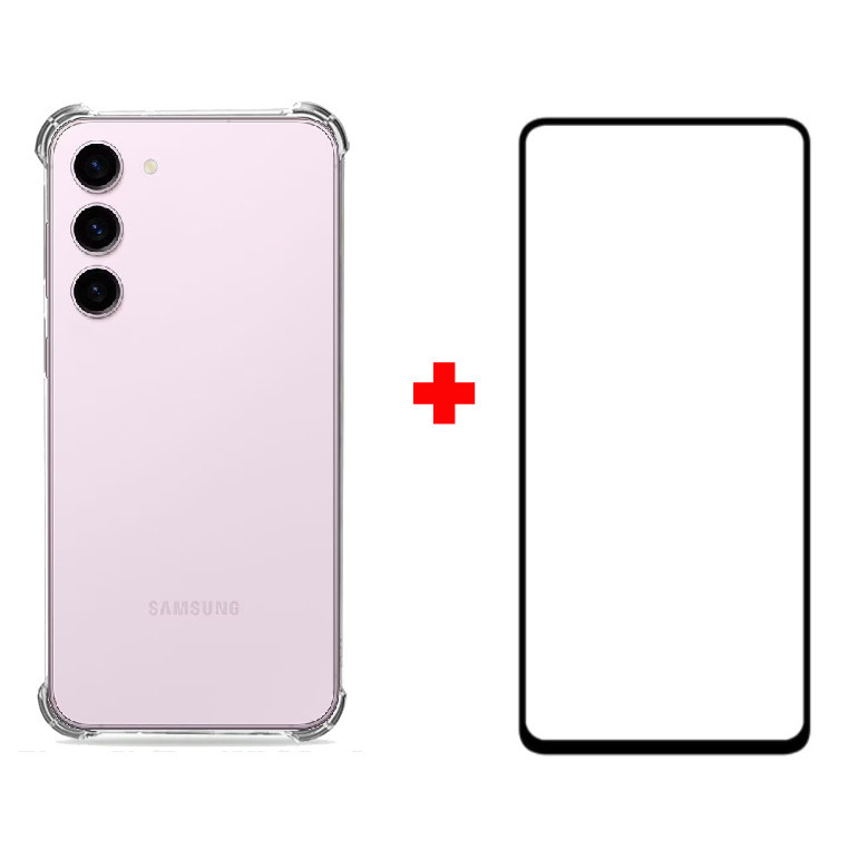 Kit Capa Capinha Case Anti Impacto Shock Para Samsung Galaxy S23 Plus Tela 6.6 Air Bag Proteção Total Anti Queda Silicone Transparente Clear Bordas Grossa + Pelicula de Vidro 3d