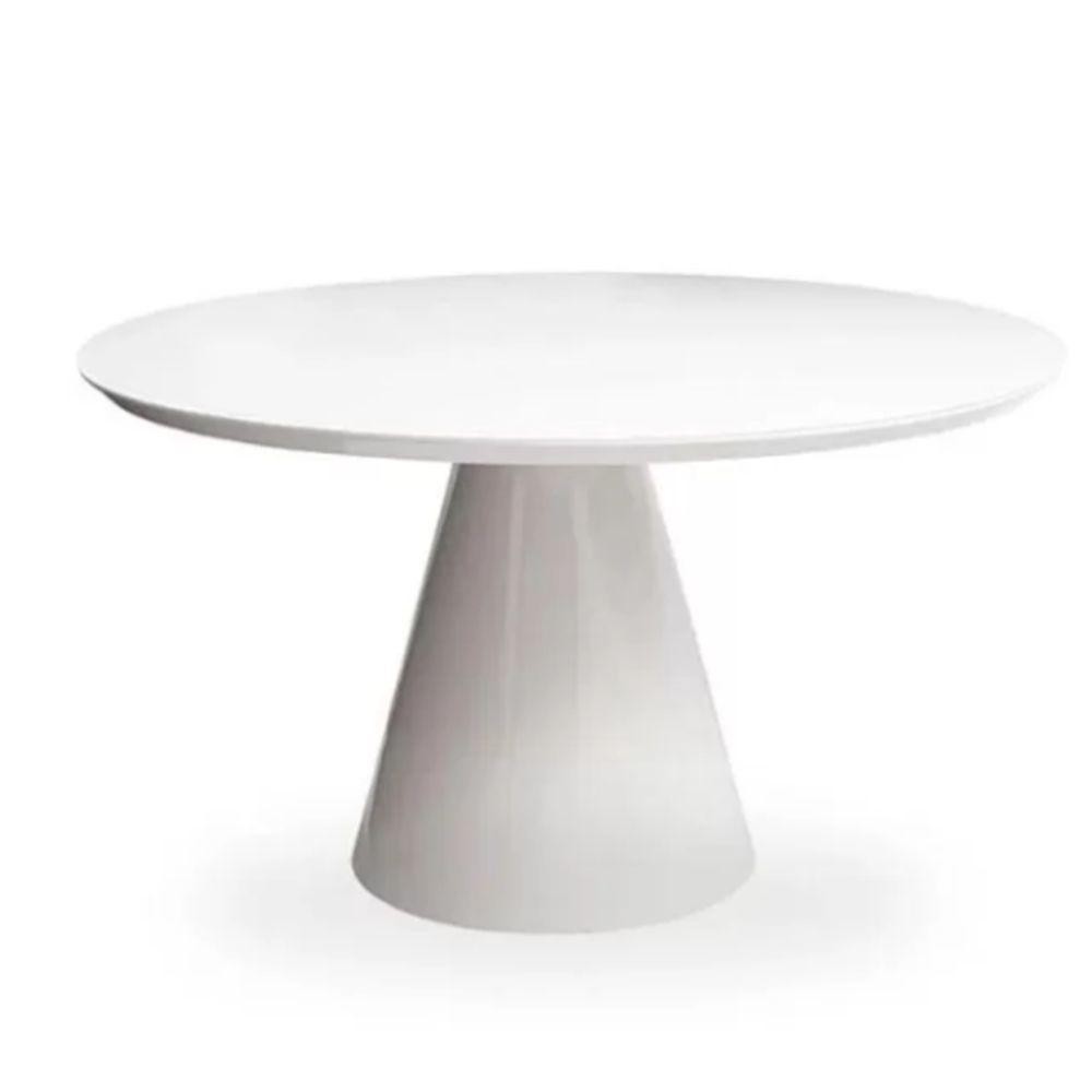Mesa De Jantar Cone 70 Cm Tampo De Vidro Laca Branca Branco