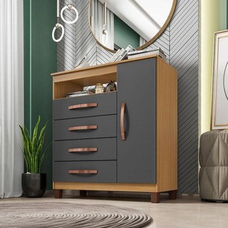 Cômoda Sapateira Ambiente Cannes Carvalho Americano Grafite - Incorplac em Oferta na Shopee