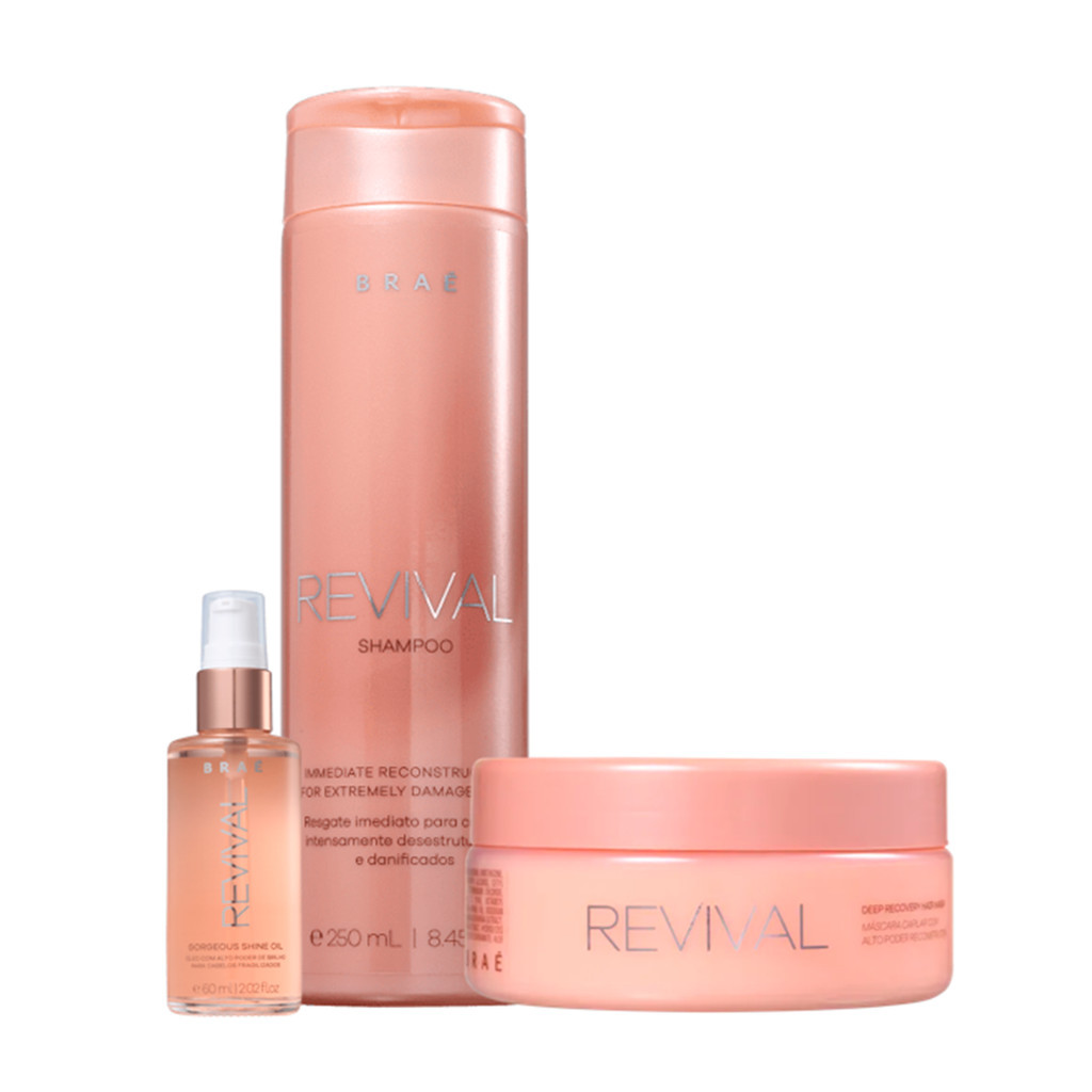 Kit Revival Shampoo, Máscara e Shine Oil 60ml - BRAÉ - Beauty