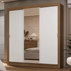 Guarda-Roupa Casal 3 Portas de Correr com Espelho 2 Gavetas Rustic/Branco Sublime Madesa