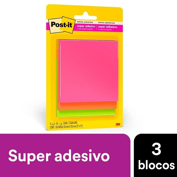 POST-IT Cascata C/3 Blocos Adesivos de 45 FLS 3M 76MM X 76MM