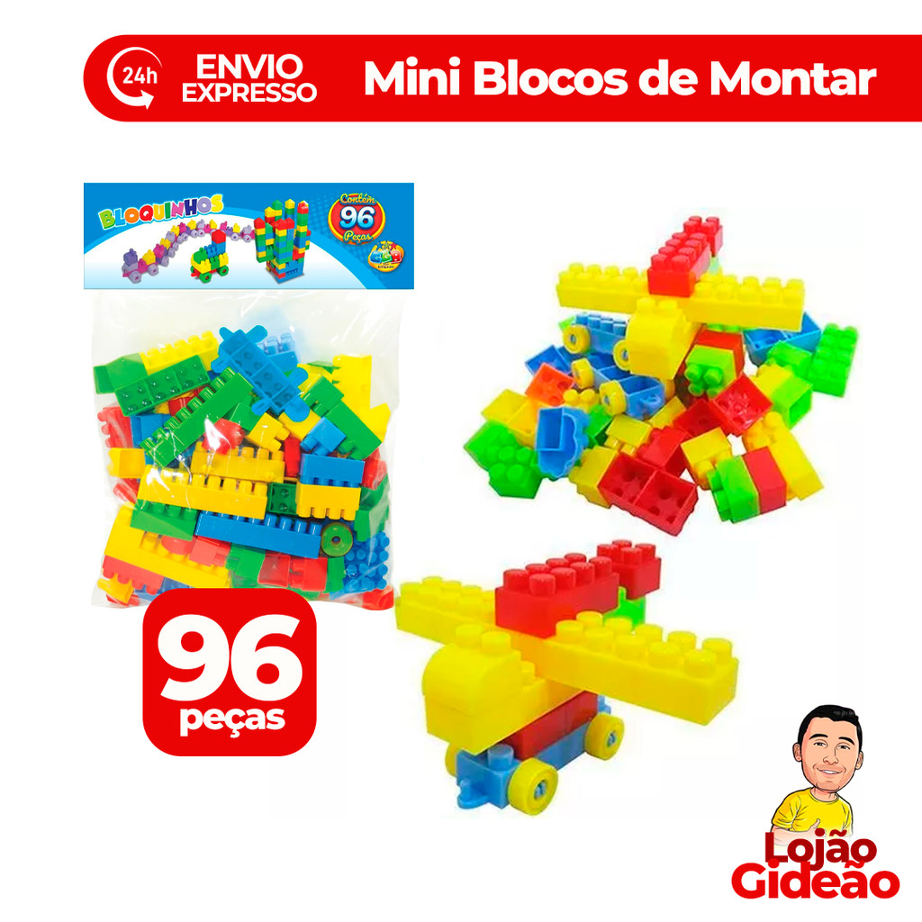 Bloco de Montar Pedagógico 96 Peças Brinquedo Montessoriano Blocos de Encaixe Infantil