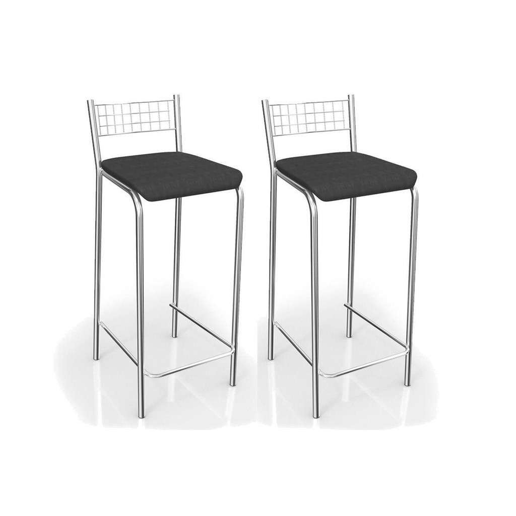 Banqueta Sala de Jantar Gênova 2B705CR Kit 2 Un Cromada - Assento Preto 110 - Kappesberg