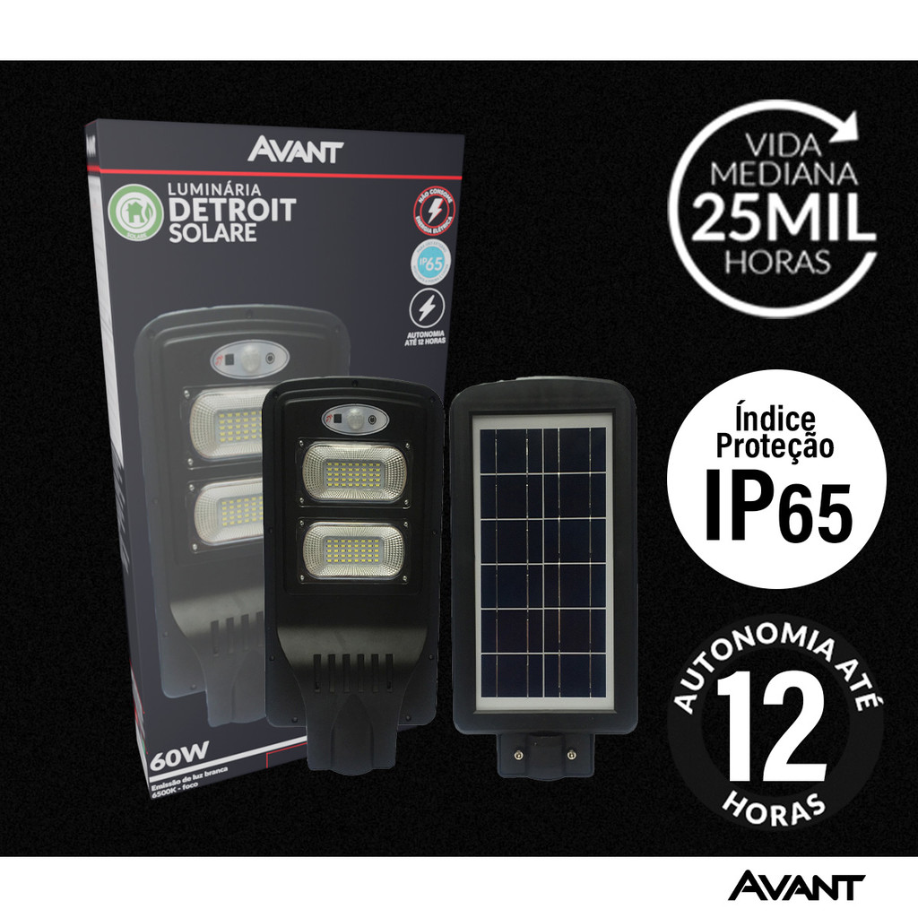 Detalhes do Luminaria Led Poste Detroit Solare 6500k 60w IP65 - Avant
