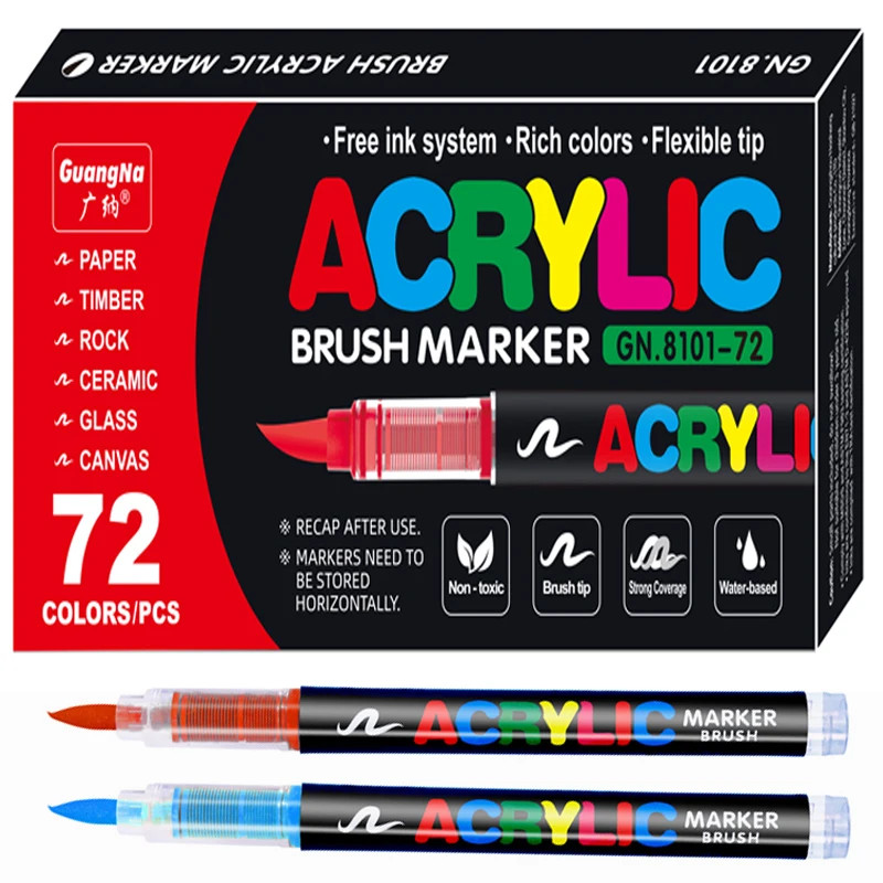 12/24/36/48/60/72 Cores Caneta de marcador acrílico para pintura em rocha, marcadores de pintura da ponta do pincel