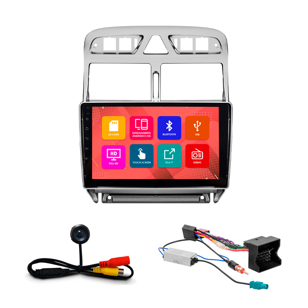 Kit Multimidia 9 Pol Peugeot 307 2002 03 A 11 2012 Espelhamento Android Ios 2 Din Prata Acabamento Pisca Alerta Botões em Oferta na Shopee