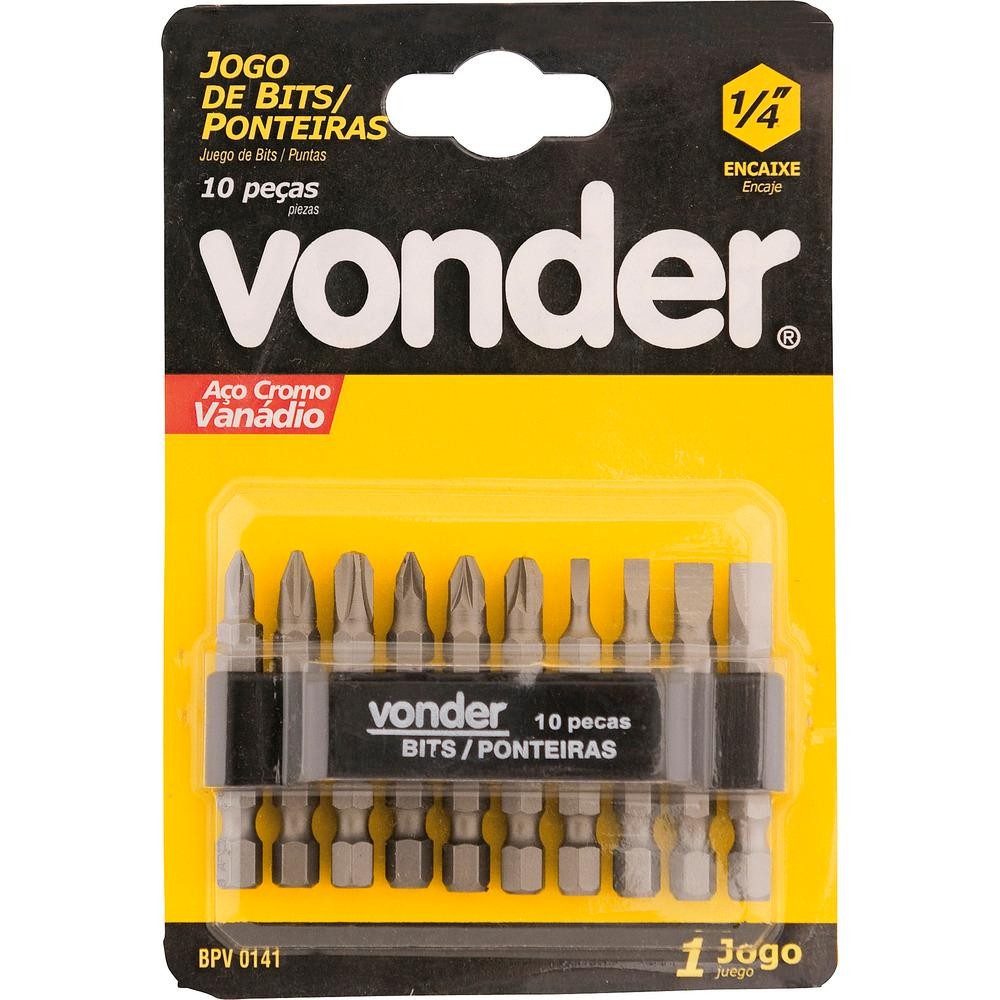 Jogo Bits Ponteiras 1/4" com 10 peças Cromo Vanádio Vonder - Home & Living