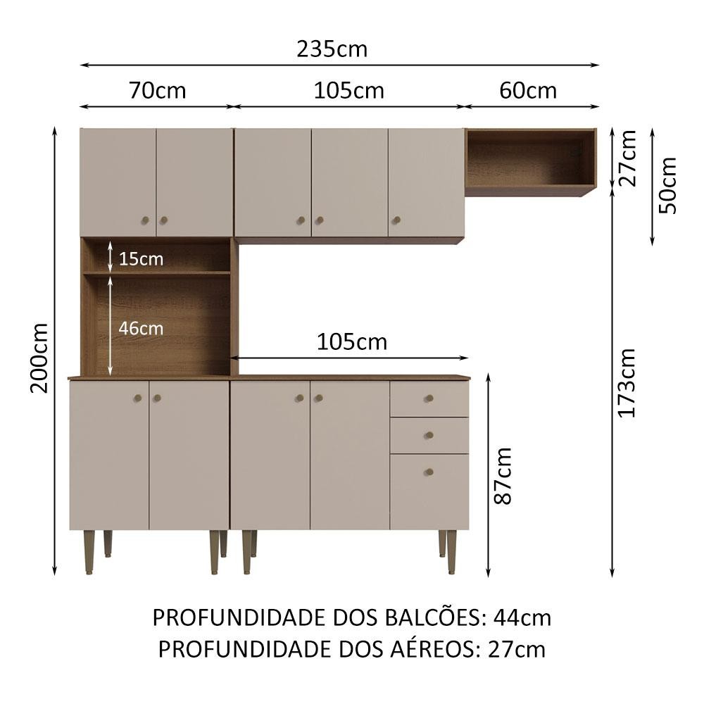 Detalhes do Armário de Cozinha Compacta 235cm Rustic/Crema Gourmet Madesa 02