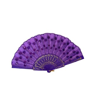 Leque Bordado Paetê Luxo Lilas Roxo Pomba Gira Cigana em Oferta na Shopee