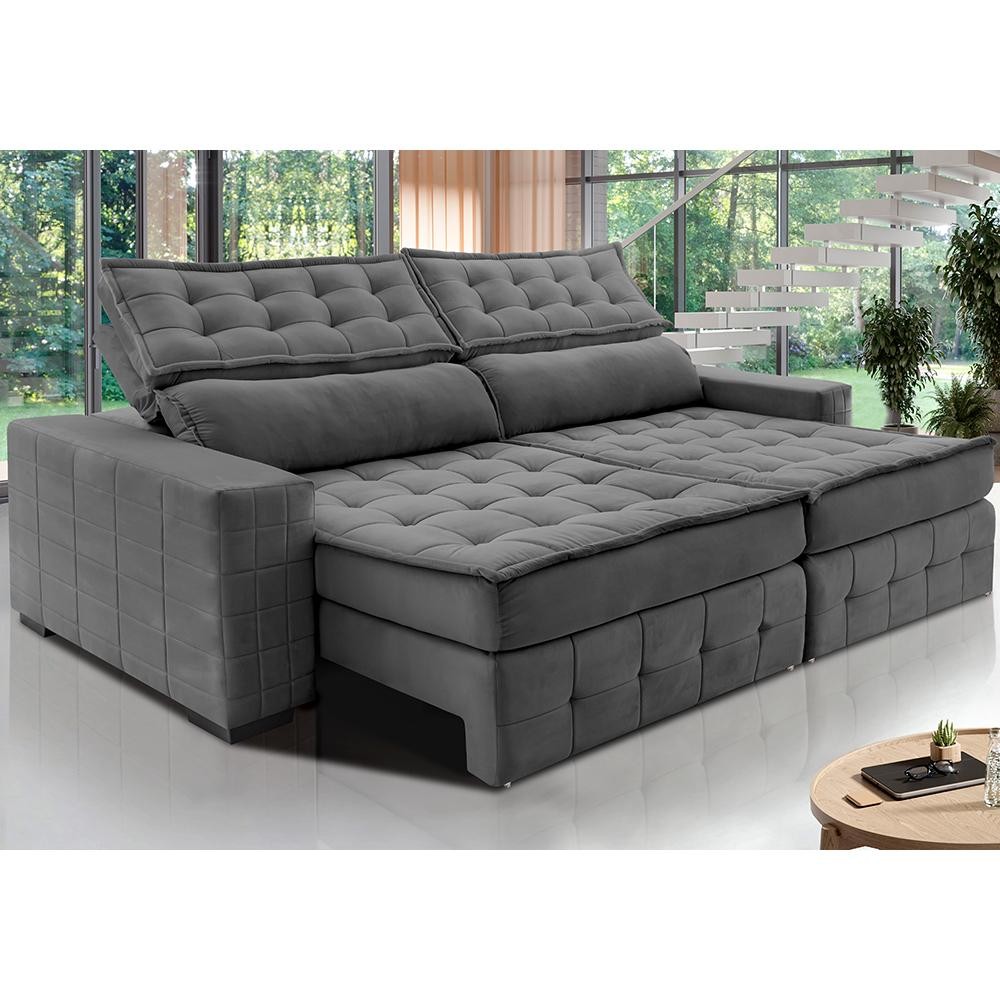 Sofá Retrátil e Reclinável 2,35m Cama inBox Big Puffer com SoftGel D40 Velupluma Cinza em Oferta na Shopee