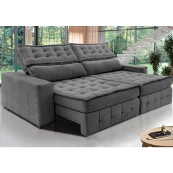 Sofá Retrátil e Reclinável 2,35m Cama inBox Big Puffer com SoftGel D40 Velupluma Cinza