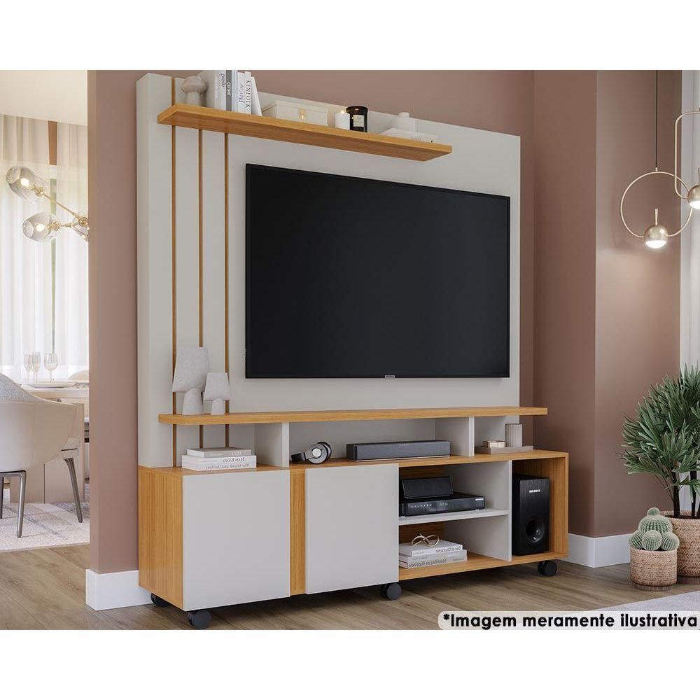 Home p/TV até 55 Pol Valência 100% MDF c/Rodízios 160x182cm Off White/Nature - Permóbili em Oferta na Shopee