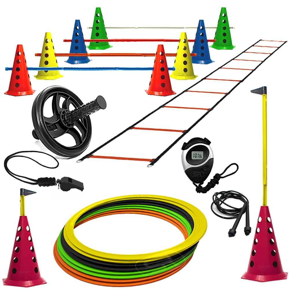 Kit Agilidade - Escada + Cone C/ Barreiras + Roda + Argolas - 12Argolas