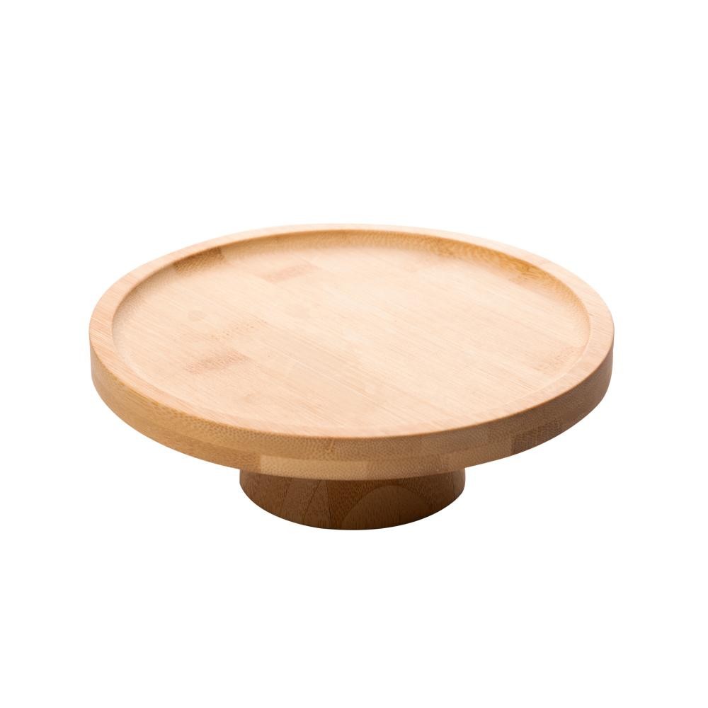 Prato para Bolo Lyor com Pé de Bambu Natural 18cm