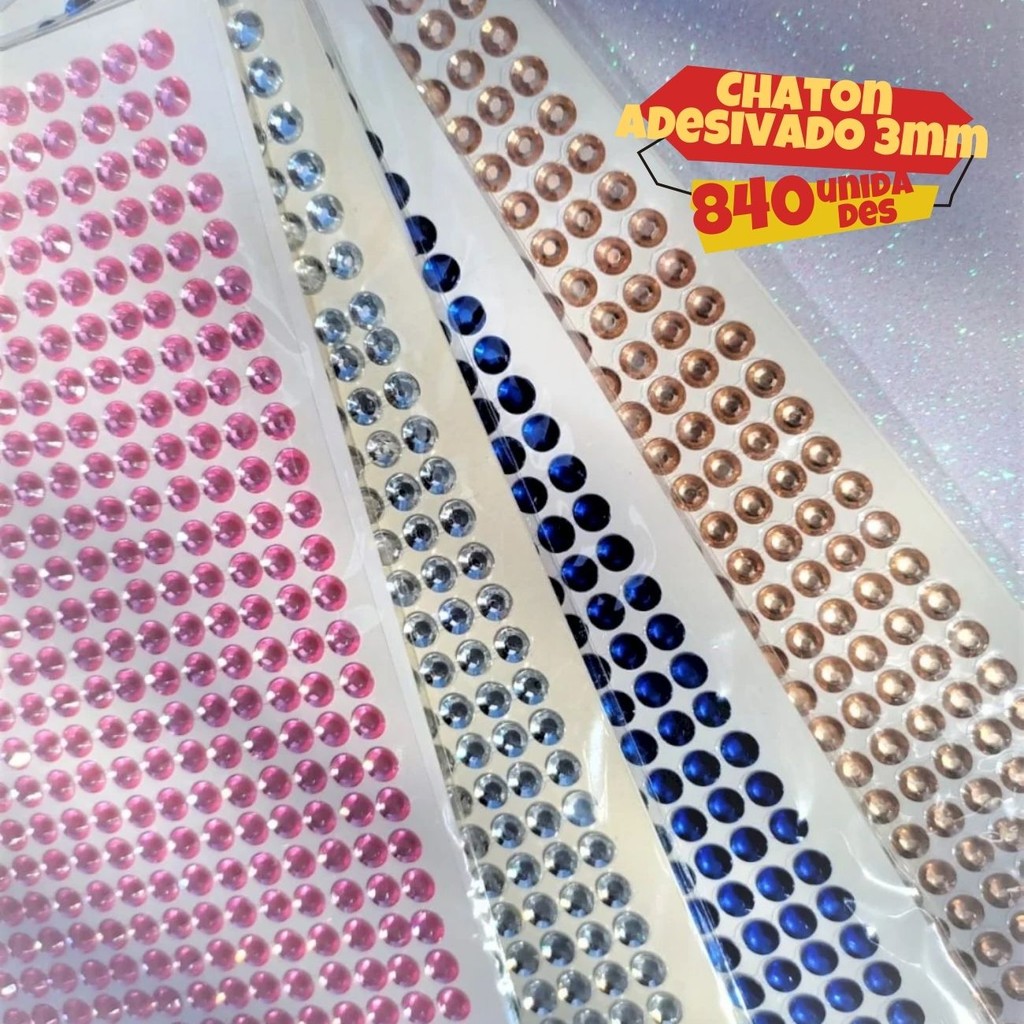 Cartela Strass Chaton 3mm, Cartela Com 840 Unidades, Strass Meia Pérola Adesivo, Strass Chaton Nacarado, Strass 3mm