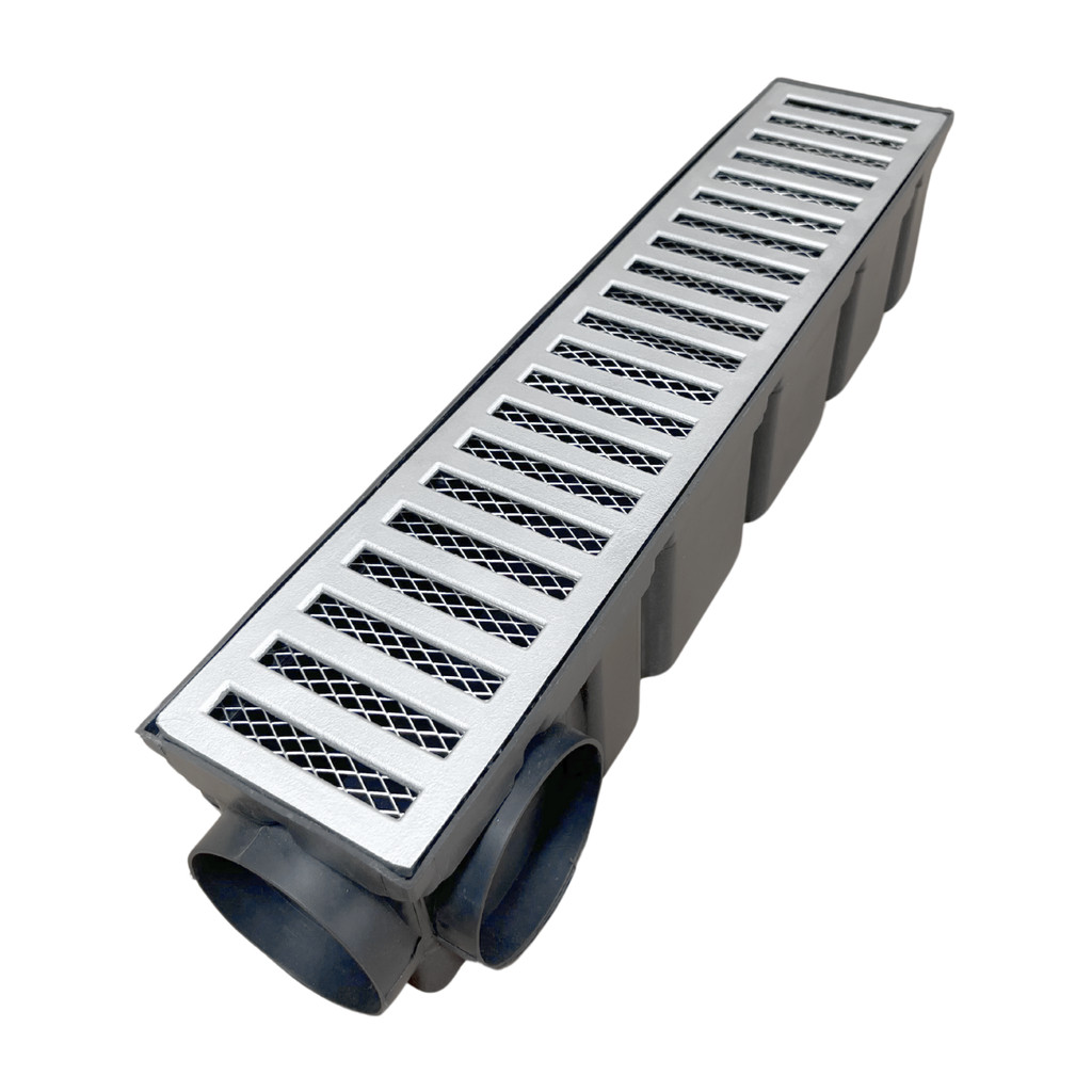 Ralo Linear 10x50 Alumínio Fundido com Tela e Coletor Plástico Modular Saídas de 75mm