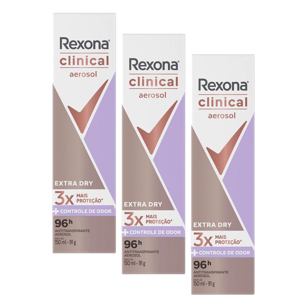 Kit 3 Desodorantes Antitranspirante Rexona Clinical Extra Dry 150ml em Oferta na Shopee