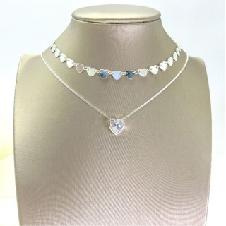 colar corrente feminina Ponto de Luz coração prata 925 + Gargatilha Choker de Coração prata 925