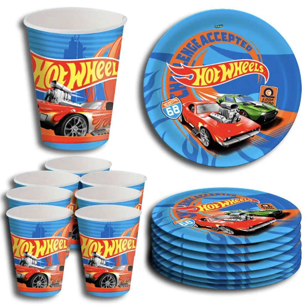 Kit Festa HOT WHEELS 8 Pratos + 8 Copos Descartável 200 Ml Papel - FESTCOLOR em Oferta na Shopee