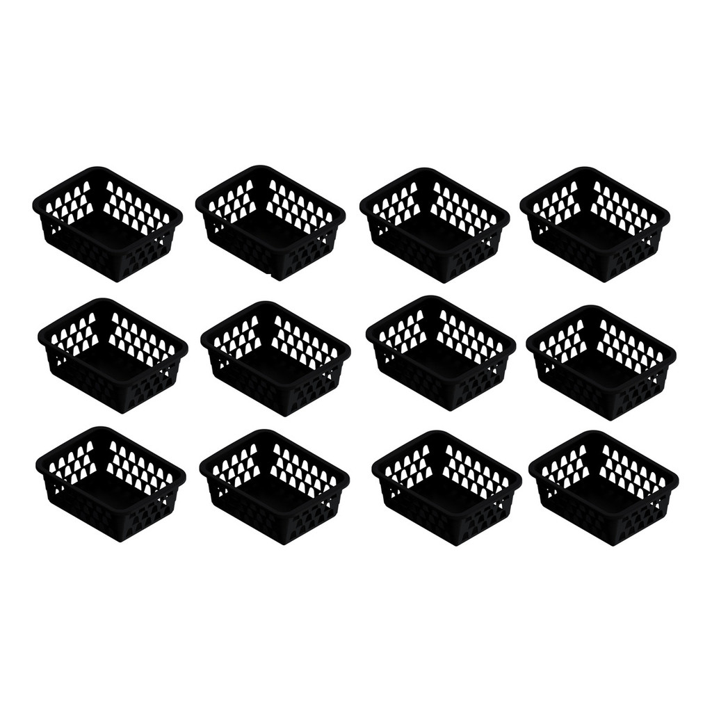 Kit 12 Cesto Organizador Multiuso Lavanderia Banheiro Preto 16x12x6cm