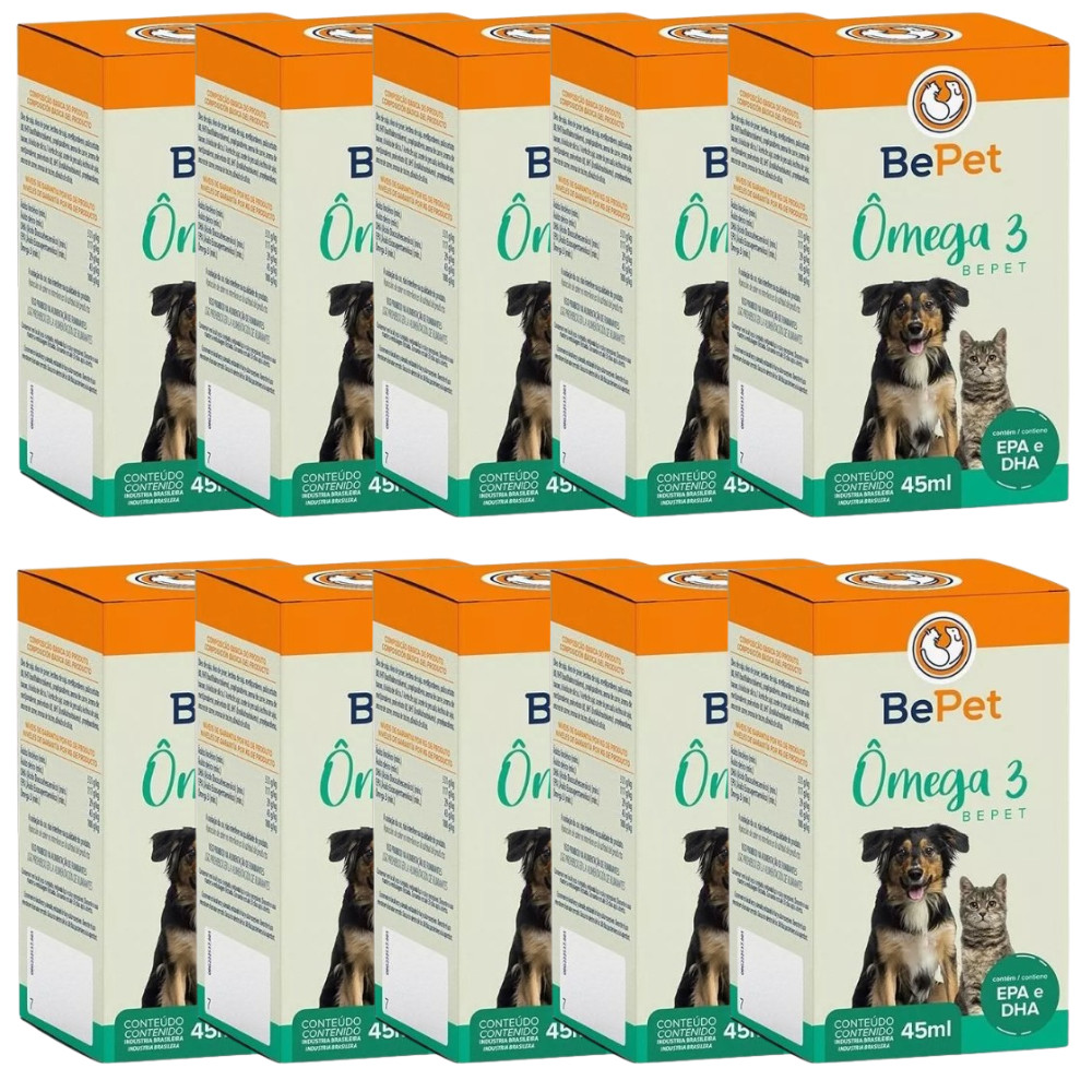 Kit 10 Omega 3 BePet 45ml Suplemento Para Cães E Gatos