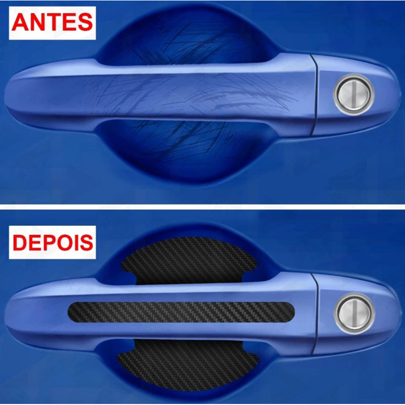 Kit 8 Peças Adesivo Protetor Maçaneta de Porta Efeito Fibra de Carbono Carro Anti Arranhões
